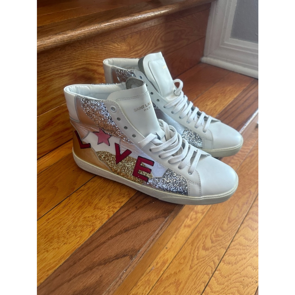 Women's Saint Laurent Sneakers, Shoes, Size 38, White, Silver, Gold & Red